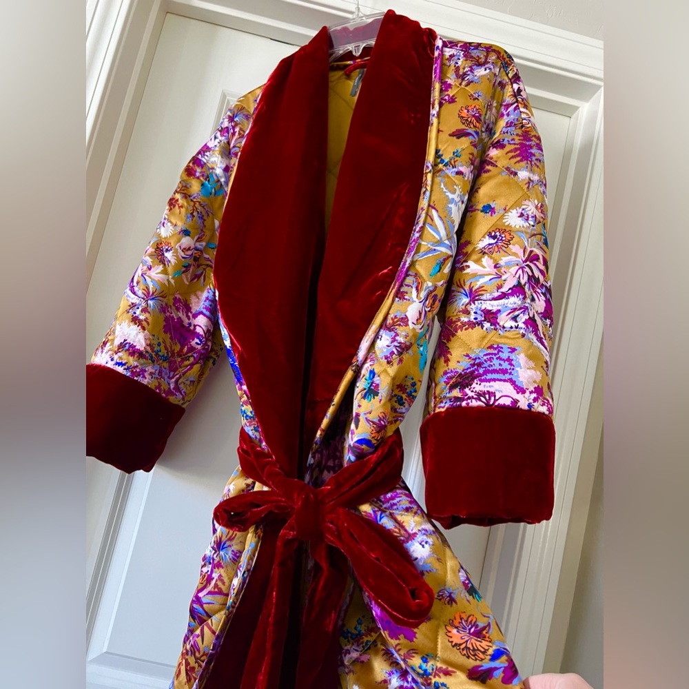 Anthropologie Velvet Trimmed Robe